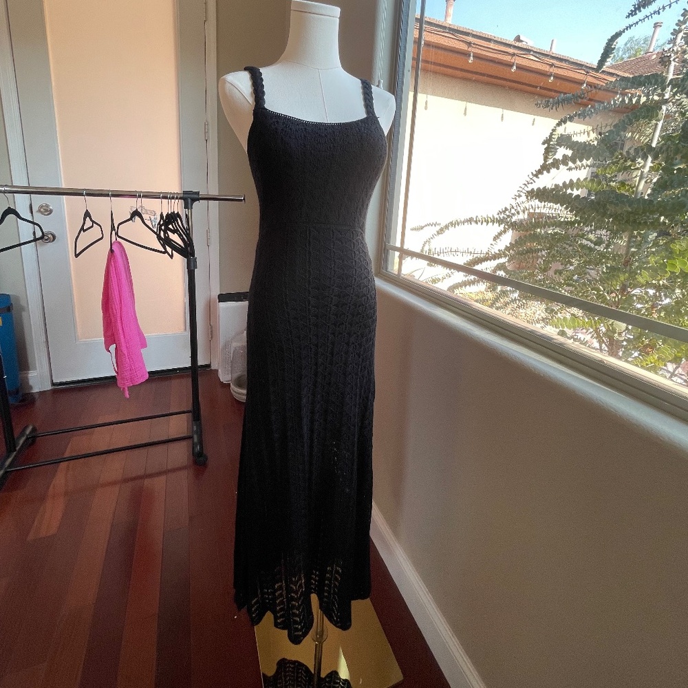 Aqua Crocheted Midi Dress Sz XS Black - Picture 2 of 9